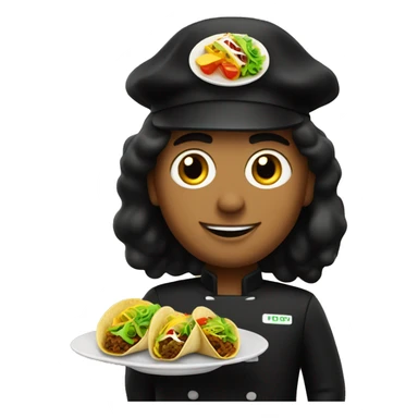 taco chef with black uniform and a plate of tacos in hand  sticker