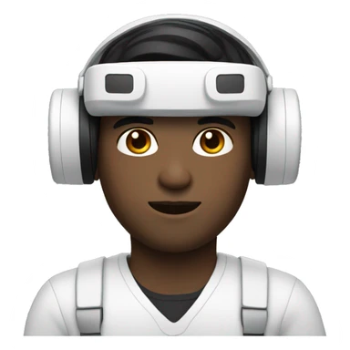 White man with black hair wearing white vr  sticker