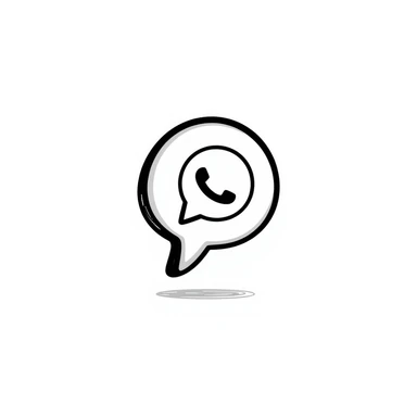 WhatsApp logo, hand-drawn doodle style, black and white sticker