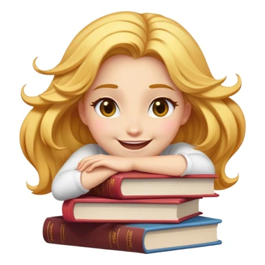Cinematic Adorable Belle Portrait Emoji, Giggling as she hugs a stack of books, eyes twinkling with excitement, golden hair tousled slightly, a perfect mix of beauty and endearing nerdiness! sticker