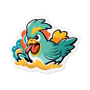 Chicken fighting a sea monster sticker