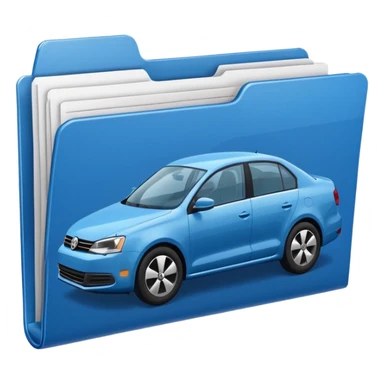 A **simple emoji-style icon** of a **blue multipocket folder**, clean and minimal, with **layered inner tabs**, subtle shading, and a **small blue Volkswagen Jetta car symbol** on the front. blue folder
 sticker