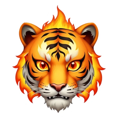 fire elemental tiger face with flames and burning orange eyes for Twitch emote sticker