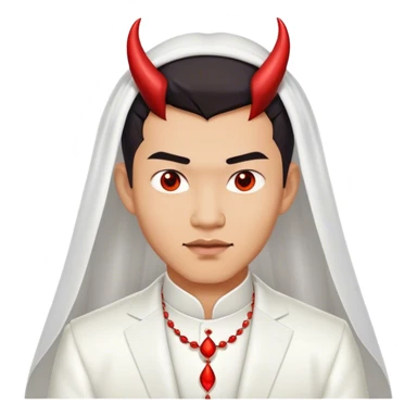 an asian male bride with the face of devil in wedding dress sticker