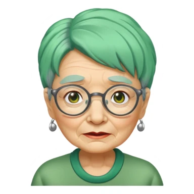 green haired grandma with wrinkles and glassess sticker