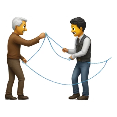 a man leads another man by a string, like a pet sticker