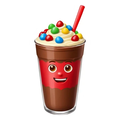 Un vaso cubierto de chocolate que arriba se vea crema batida varias fresas y mym sticker