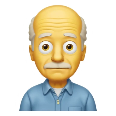 A 3D cartoon close-up portrait of an elderly yellow character styled like Grandpa Simpson, bald head with few tufts of hair, expressive wrinkles, yellow skin and shirt, Memoji-style lighting, matching Simpsons family design. sticker