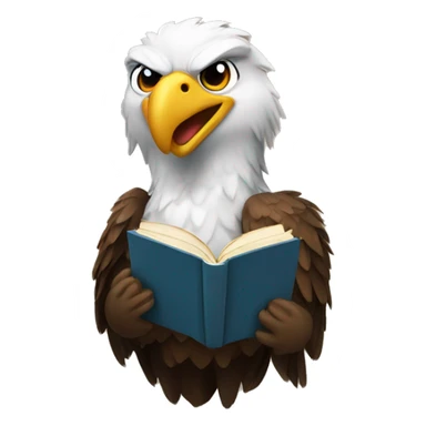 eagle reading a book with a big smile sticker