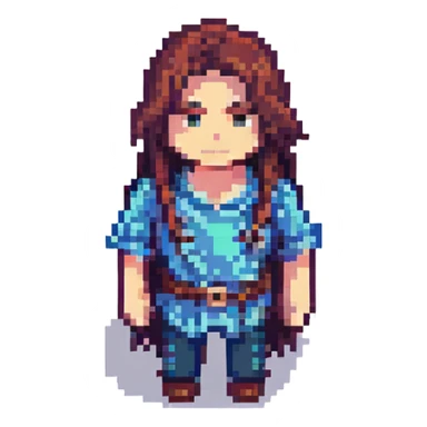 long hair guy, pixel art style sticker