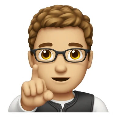 white nerd brown hair with heart hand sticker