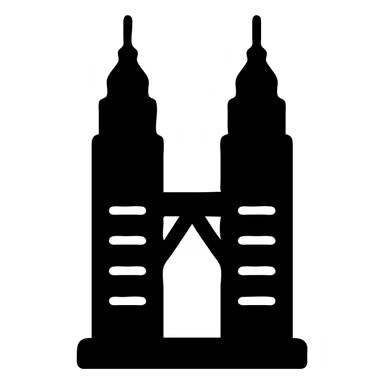 solid filled icon of the Petronas Towers with a slight perspective, suitable for slides sticker