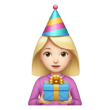 🥳🎀 kafasında tok olan elinde hediye olan bir kız sticker