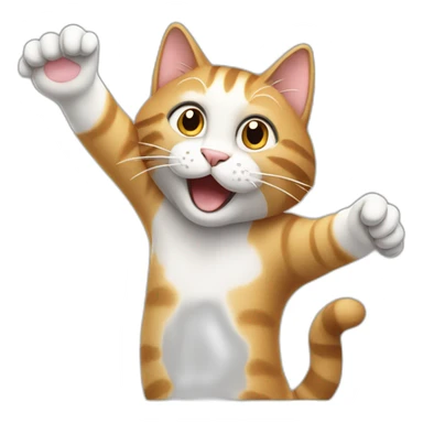 upper body of cat stretching paws high in celebration sticker