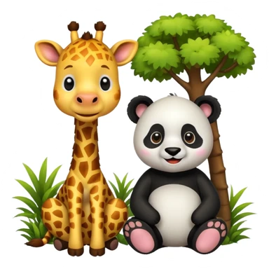 giraffe and panda sitting in a village sticker
