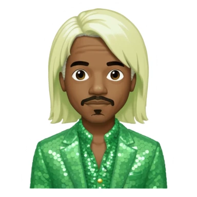 Andre 3000 from Outkast with long white blonde hair, pale green sequin outfit sticker