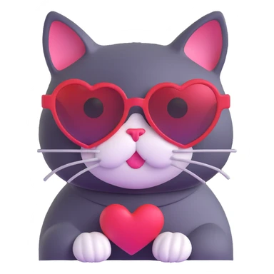 Cat wearing heart-shaped sunglasses sticker