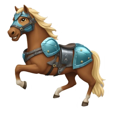 Chestnut brindle brindled horse blonde mane running galloping wearing blue and cyan armour  sticker