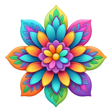 3D, psychedelic colored hippie style flower  sticker