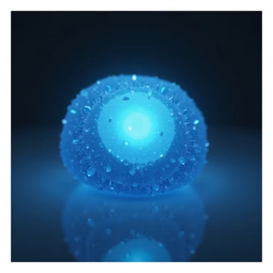 realistic blue candy with a glowing center, photorealistic style sticker
