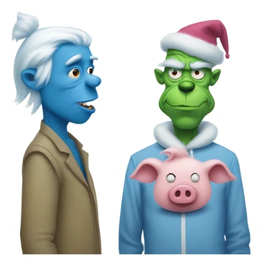 Blue grinch and pig man  sticker