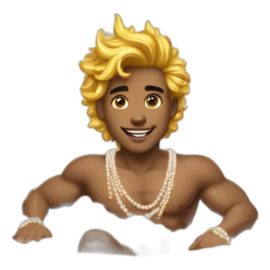 posh-muscle-boy-with-pearl-necklace-and-rainbow-unicorn-hair-in-golden-bathtub sticker