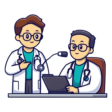Doctor listening to patient's lungs with stethoscope, cancer screening examination in medical office sticker