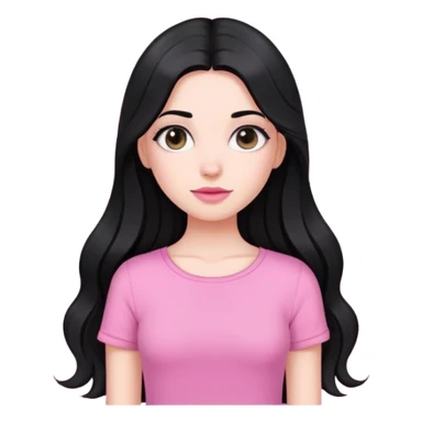 A white skin girl with black long hair and wearing a cute pink top sticker