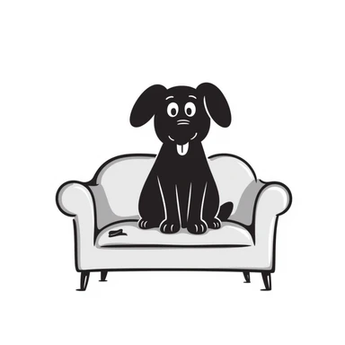 a dog sitting on a couch, hand-drawn doodle style sticker