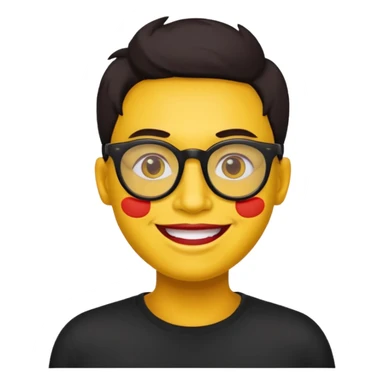 A simple yellow face smiling emoji with red lens glasses and black frames sticker