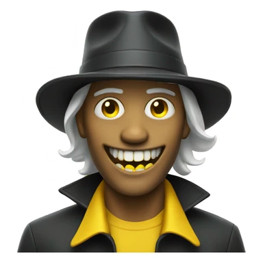 male horror figure in hat with yellow teeth sticker