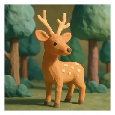 deer standing in a forest, pastel colors, visible fingerprints, playful and textured, claymation style sticker