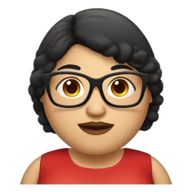 Fat woman with red dress with black hair with glasses sticker