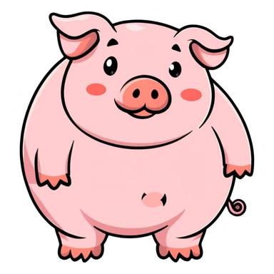 extremely obese pig, exaggerated roundness, cartoon style sticker