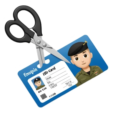 Floating black Scissors cutting in half an idf soldier ID card with a little chip in 2 parts sticker