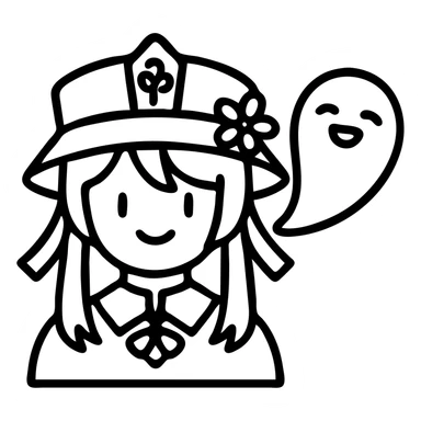 Add a ghost next to the character, maintaining the icon style inspired by Hu Tao from Genshin Impact. sticker