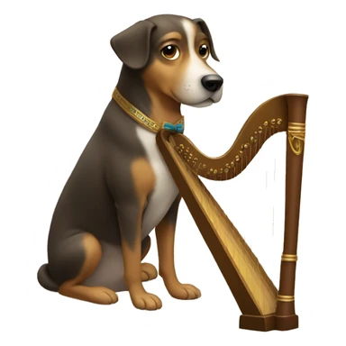 Dog playing harp sticker