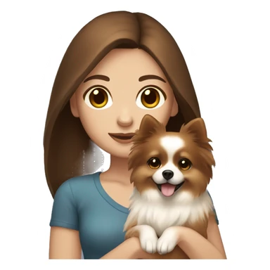 Straight brown hair girl with brown eyes with white skin holding a pomeranian sticker