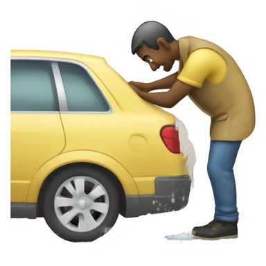 man washing a car sticker