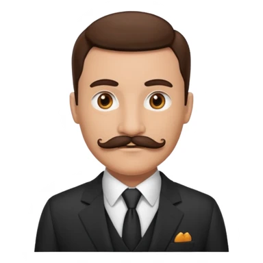 a male housekeeper in suit with a mustache sticker