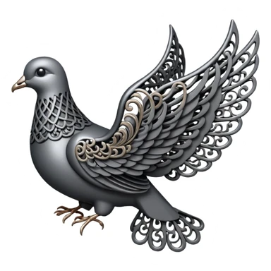 Black and silver filigree dove, 3D, extremely detailed design should face to the right side turned 180 degrees sticker