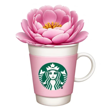 Pink peonies in Starbucks coffee cup sticker