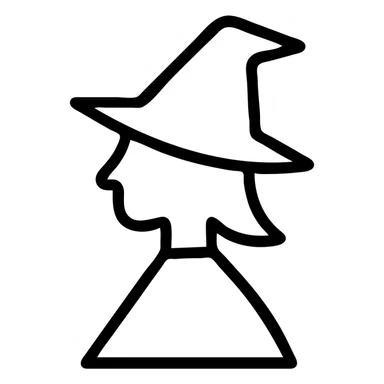 minimalist witch, simple lines, black and white, abstract sticker