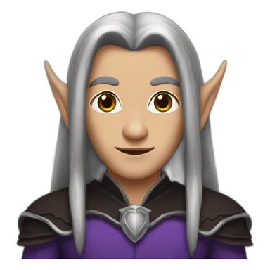 tall elf with brown long hair and dark black & purple and silver outfit  sticker