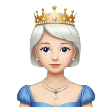 Queen with white short hair – gold tiara, pearl necklace, elegant gown, blue dress sticker