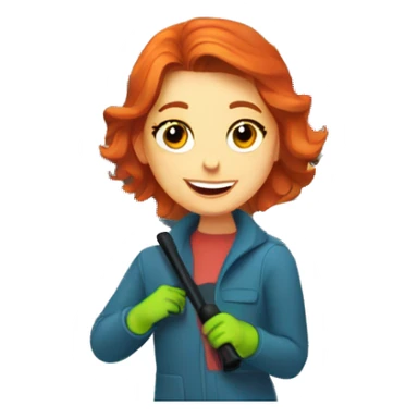 Redhead cleaning snow off cars in a car dealership sticker