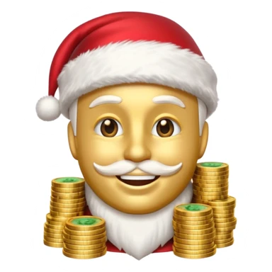 A confident rich emoji face wearing a Santa hat, money stacks, casino vibe, New Year theme, premium 3D emoji style, sharp details, no t sticker