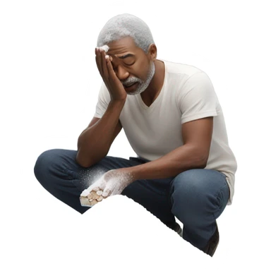 Man sniffing a pile of powdered sugar sticker