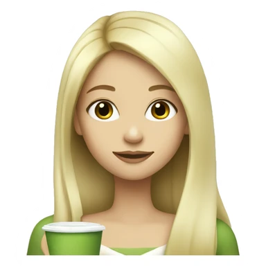 Girl with long blond hair drinking matcha sticker