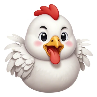 Cinematic Cute Yawning White Chicken Portrait Emoji, Head tilted slightly with a dramatic, wide-open yawn, showcasing a soft, fluffy white plumage with a crisp red comb and drooping wings, round beady eyes barely open in drowsy contentment, Simplified yet irresistibly adorable features, highly detailed, glowing with a soft, cozy glow, high shine, relaxed yet expressive, stylized with a touch of whimsy, bright and endearing, soft glowing outline, capturing the essence of a sleepy yet affectionate chicken, so drowsy it feels like it could stretch out of the screen and curl up for a nap! sticker